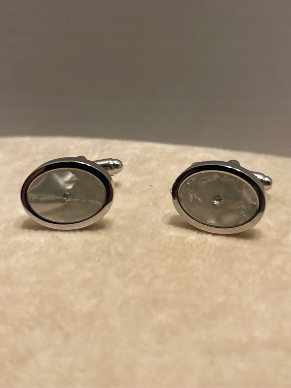 Silver-Tone Oval Mother of Pearl Cufflinks - Men Accessories